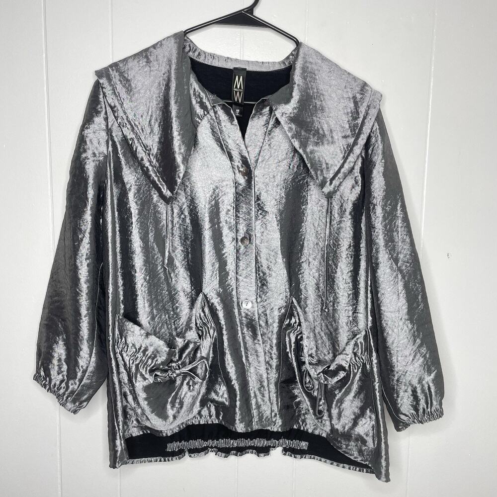 Marla Wynne Cyberpunk Silver Crinkle Jacket XS Rave Metallic Futuristic Goth